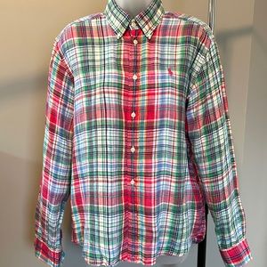 Ralph Lauren Sport Plaid Linen Button-Down Sz 12